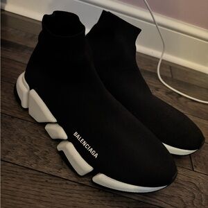Balenciaga Men's Black and White Sock Sneakers